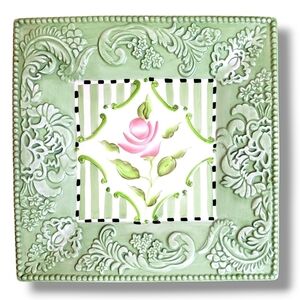 Kelly Paulk Silvestri Floral Square Plate 9” Cottage Style 1990s